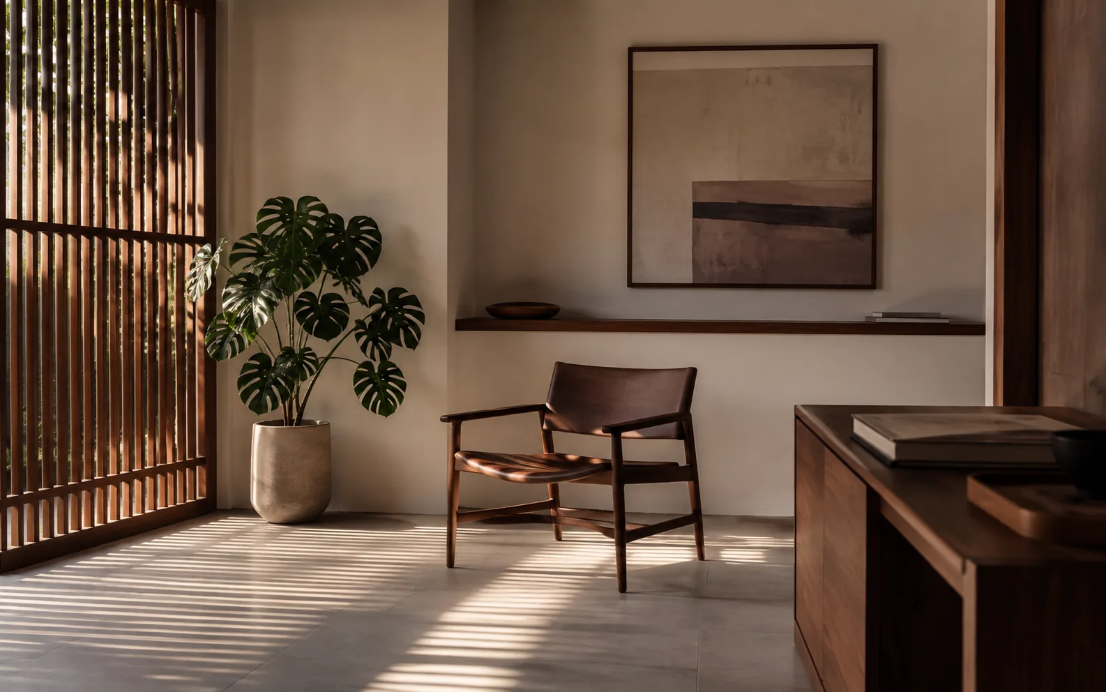 A quiet consultation room with warm afternoon light