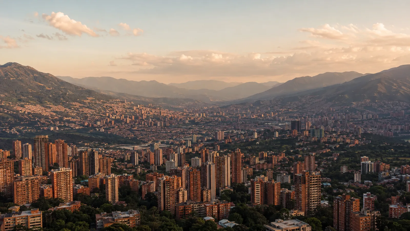 The Aburra Valley and Medellin at golden hour